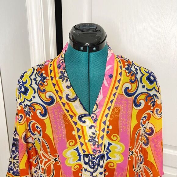 Carmen Marc Valvo Sheer See Thru Lightweight Kimono Paisley Boho Colorful Blouse - Picture 7 of 11
